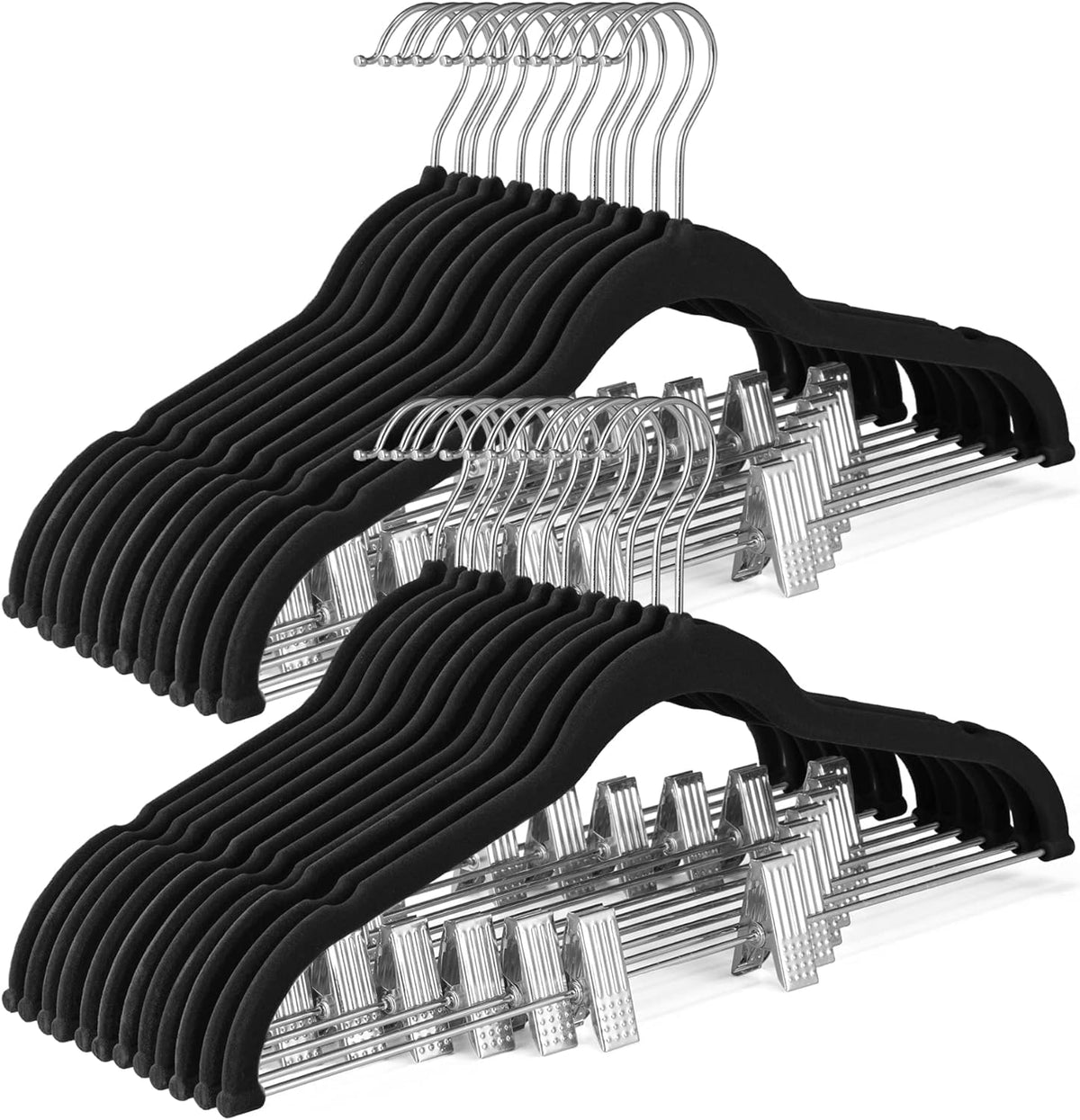 SONGMICS 30 Pack Pants Hangers, Velvet Hangers with Adjustable Clips