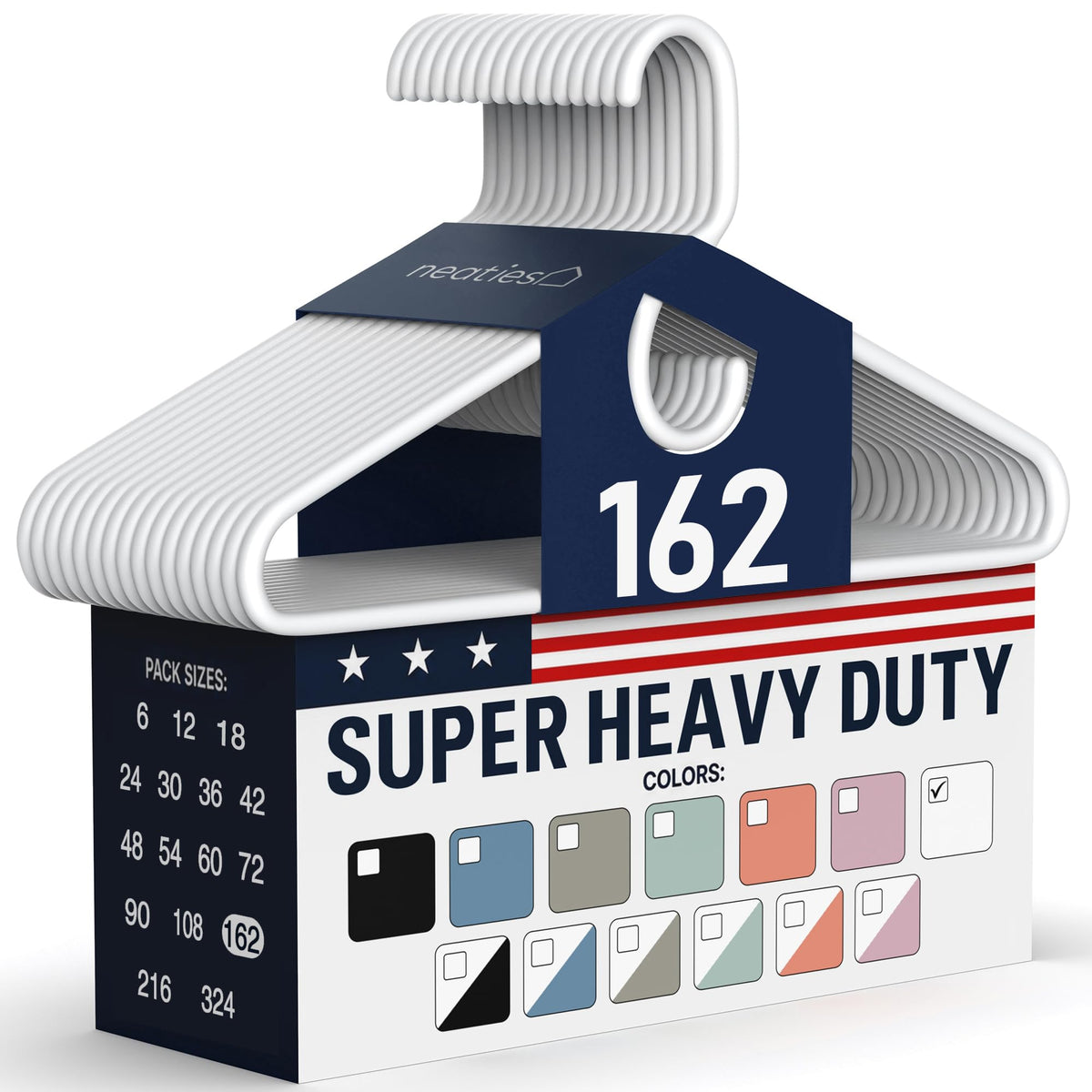 Super Heavy Duty Clothes Hangers 18 Pack – Made in the USA - 10lb Capacity, Thick Plastic Hangers for Pants, Coats, Jackets, Jeans and Adult Clothing – White
