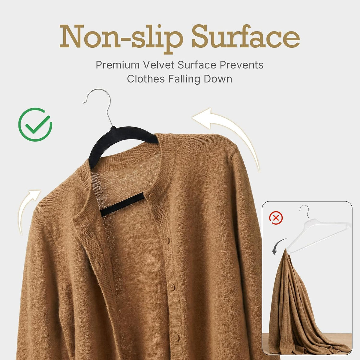 HOUSE DAY Black Velvet Hangers 60 Pack, Premium Non Slip Clothes Hangers