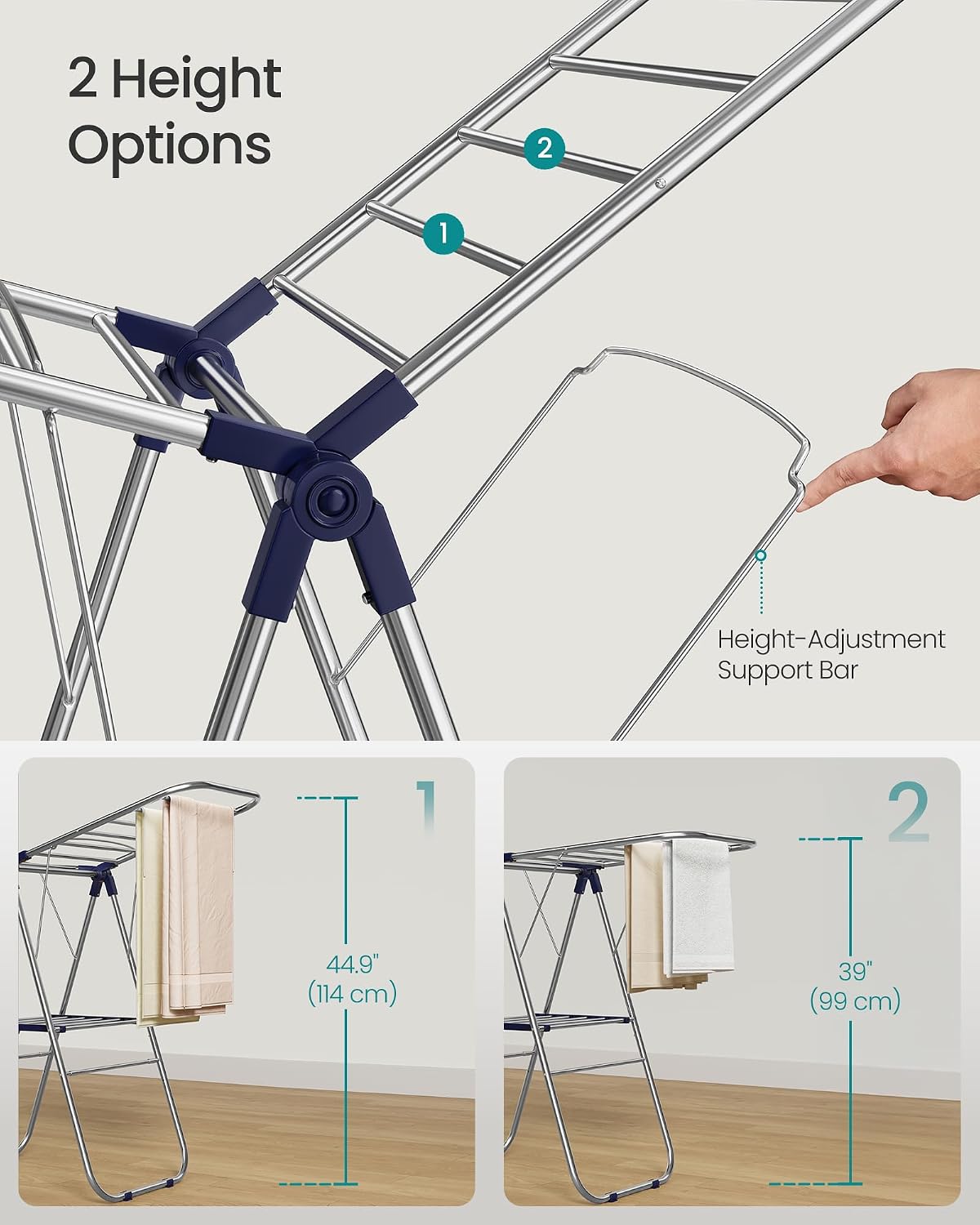 SONGMICS Clothes Drying Rack, Foldable Metal Airer, 17 x 51.2 x 39 Inches