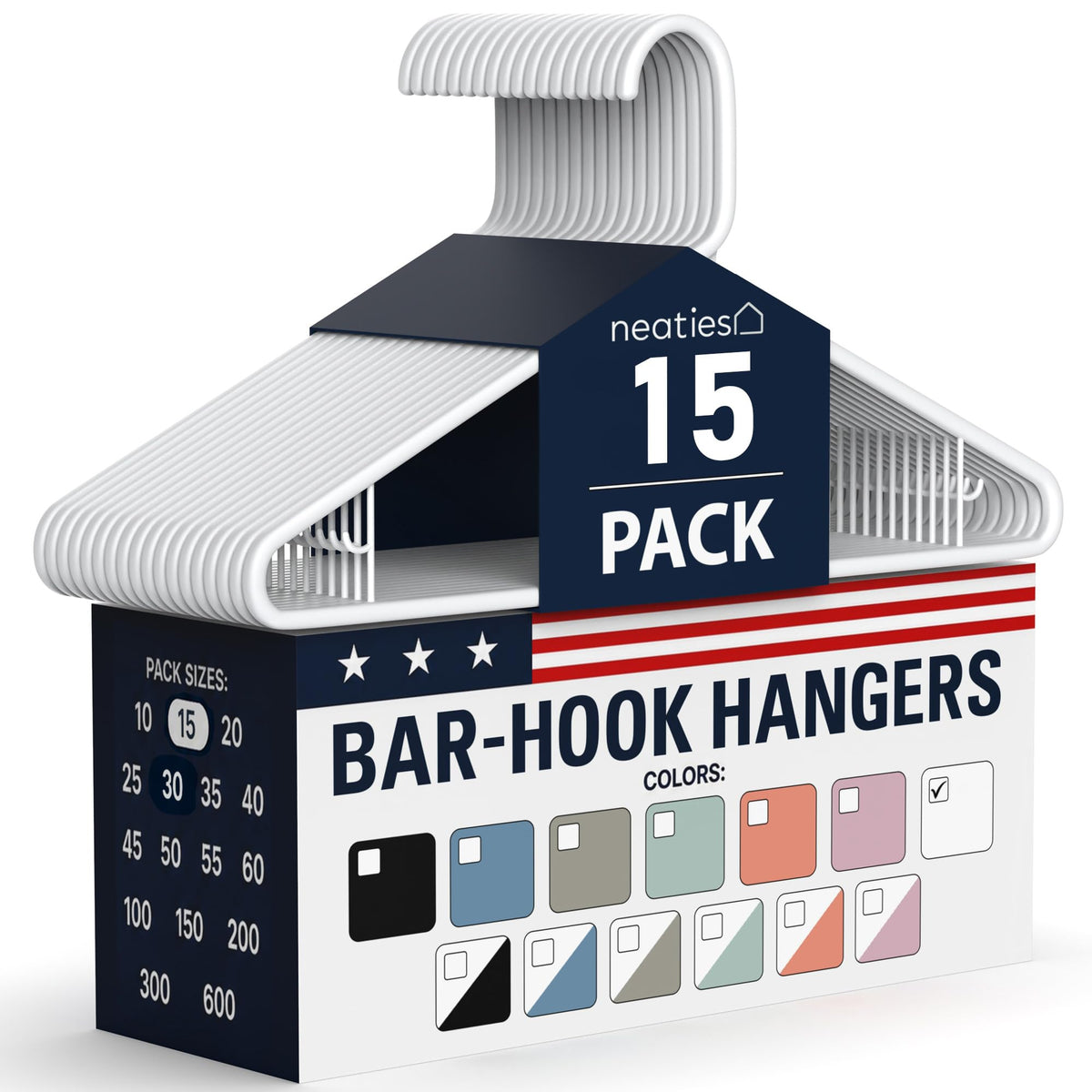 Plastic Hangers 30 Pack – Made in the USA – 6lb Capacity Standard Clothes Hangers with Strap Hooks for Dresses, Lingerie, Shirts, Pants, and Jackets – White