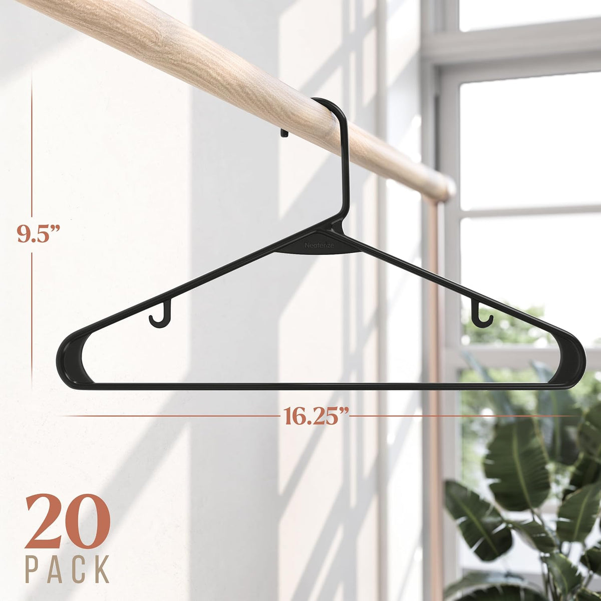 Plastic Hangers 20 Pack Black - Clothes Hangers - Makes The Perfect Coat Hanger and General Space Saving Hangers for Closet and New Apartment Essentials - Percheros Ganchos para Colgar Ropa Hangars