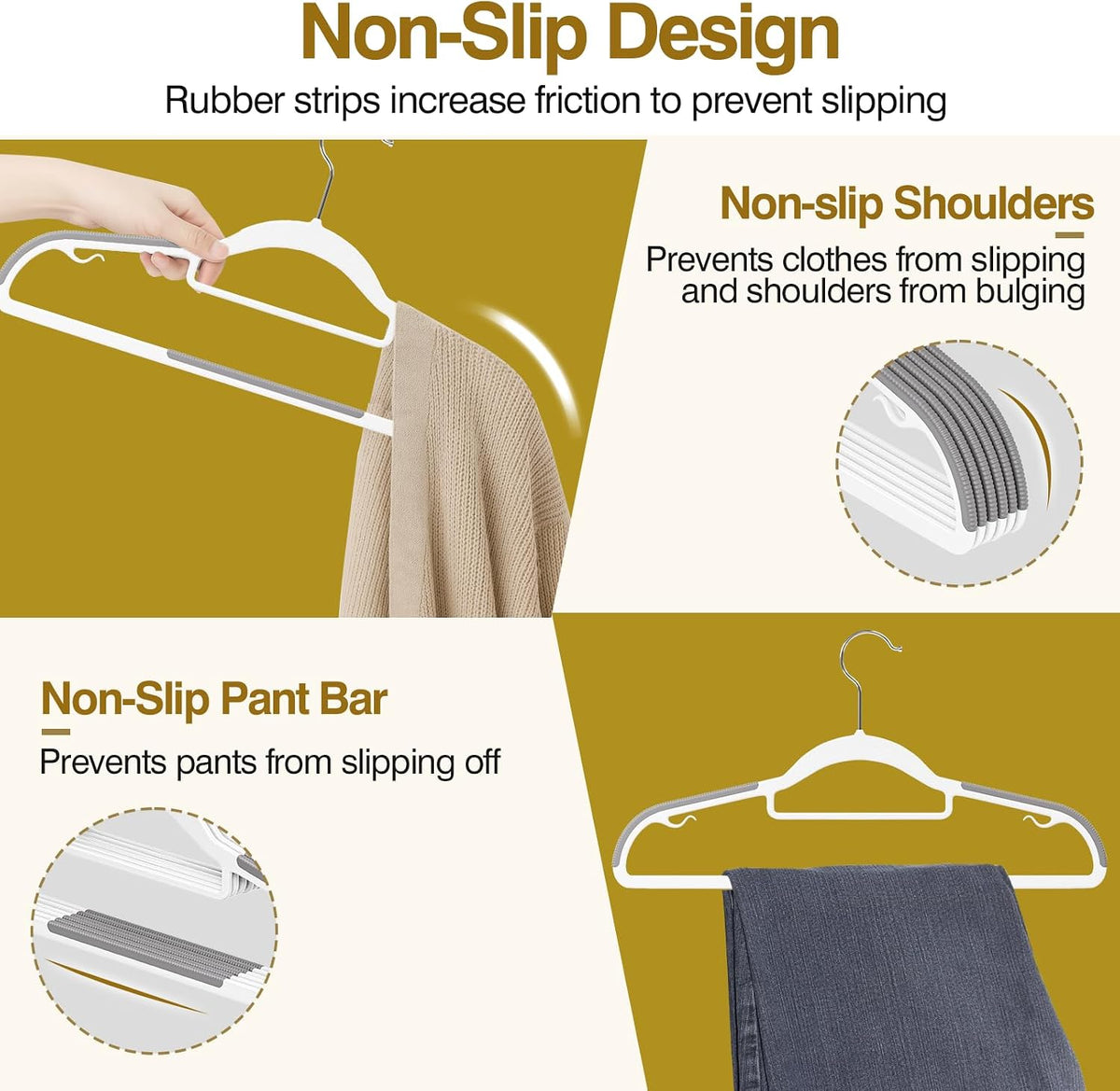 Plastic Hangers 50 Pack, 16.5" Non-Slip Clothes Hangers Heavy Duty