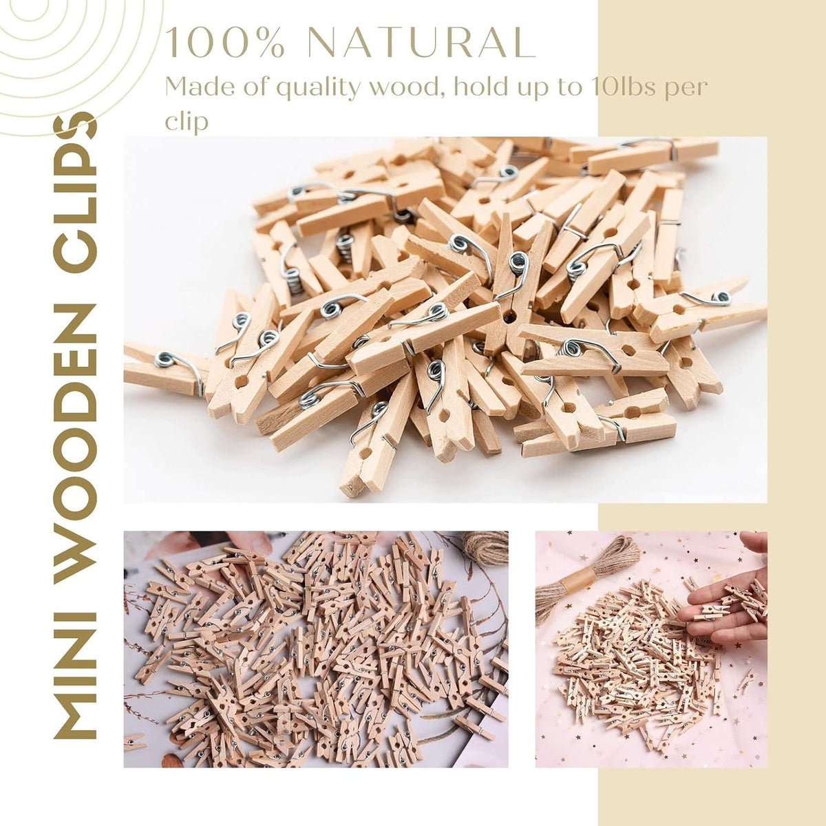 Mini Clothespins 200 Pcs, 1" Wooden Clothespins with 11FT Jute Twine