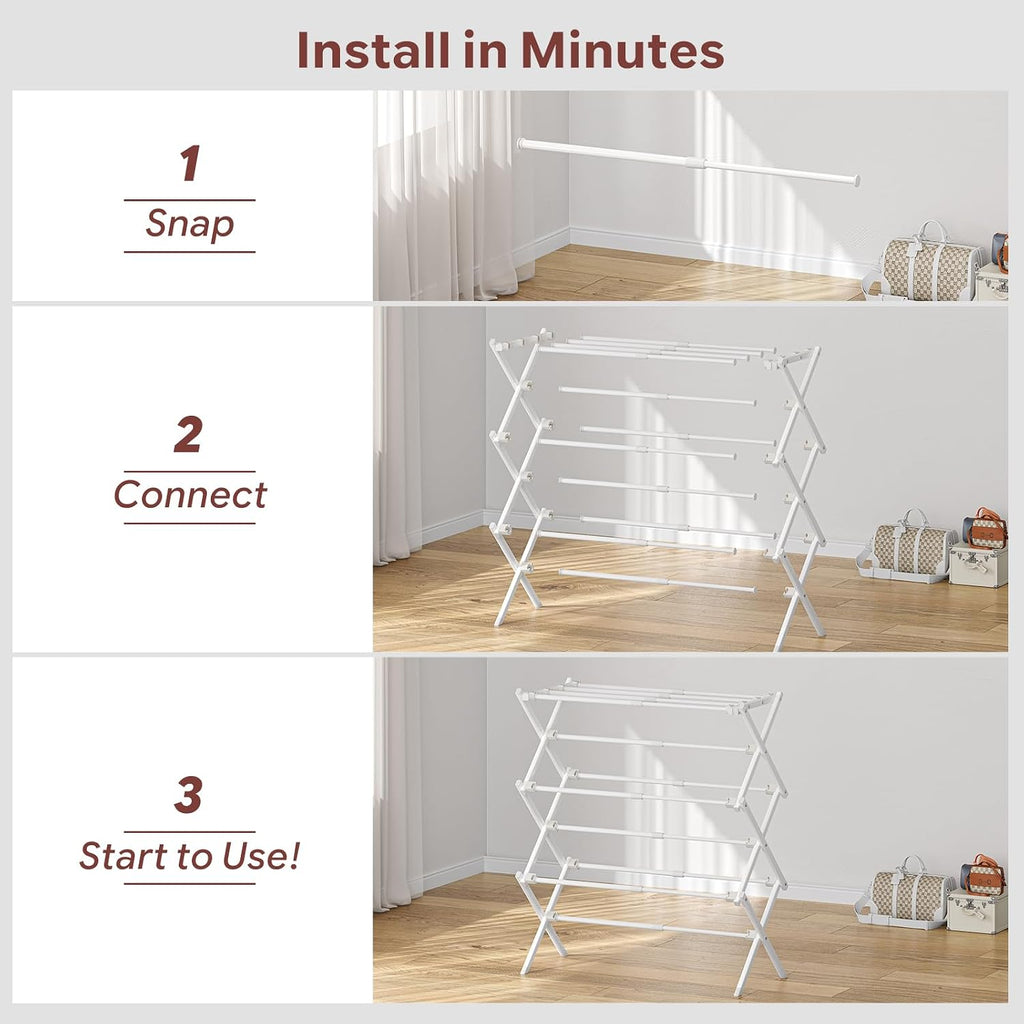 Simple Trending Drying Rack Clothing, 3-Tier Clothes Drying Rack, White
