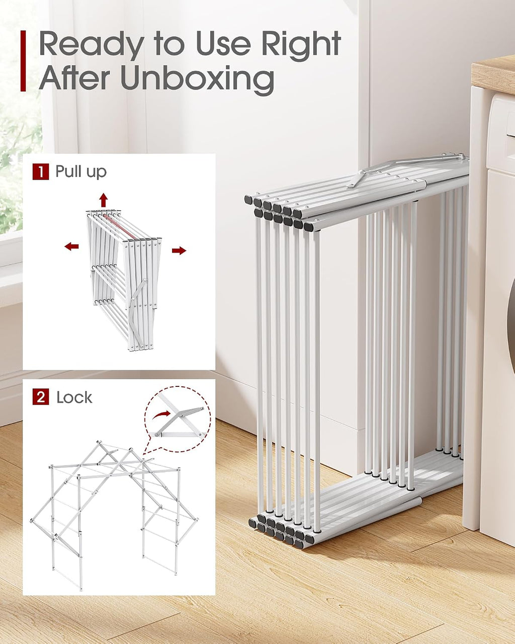 Sakugi Foldable Clothes Drying Rack, 48.2" W, Stable Arch Structure