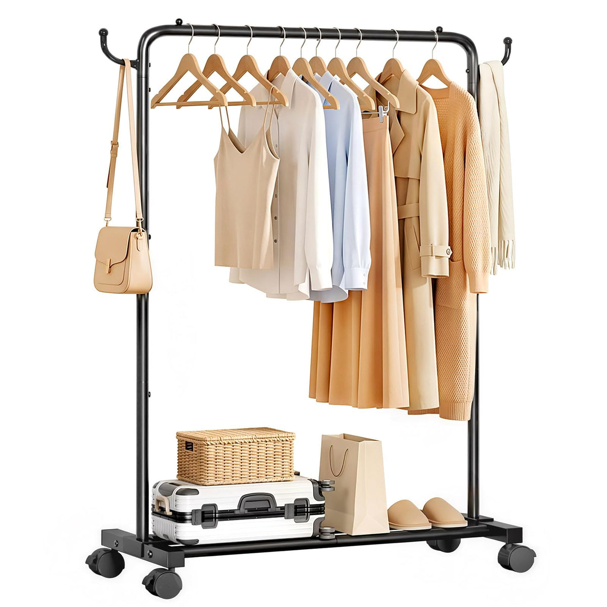 Homde Portable Clothes Rack for Bedroom: 4 Lockable Wheel Move Room-to-Room