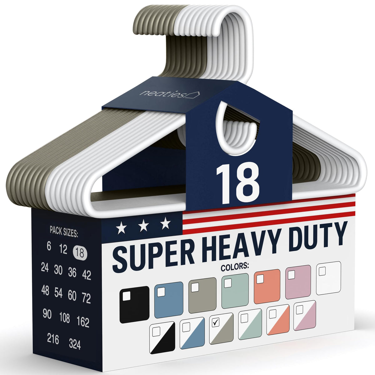 Super Heavy Duty Clothes Hangers 18 Pack – Made in the USA - 10lb Capacity, Thick Plastic Hangers for Pants, Coats, Jackets, Jeans and Adult Clothing – White