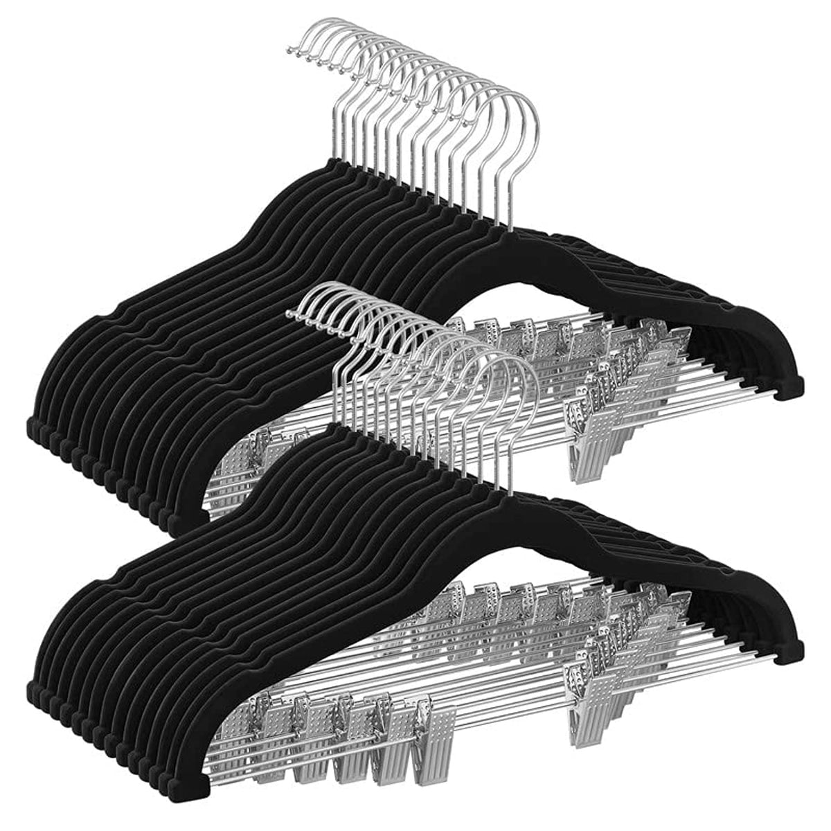 SONGMICS 30 Pack Pants Hangers, Velvet Hangers with Adjustable Clips