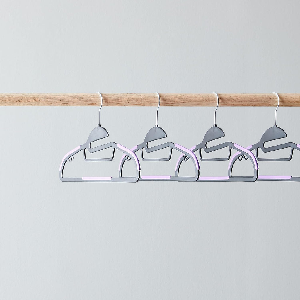 Amazon Basics Space Saving Non-Slip Rubber Coated Plastic Hangers with 360 Degree Swivel Hook, Black/Purple, Pack of 50