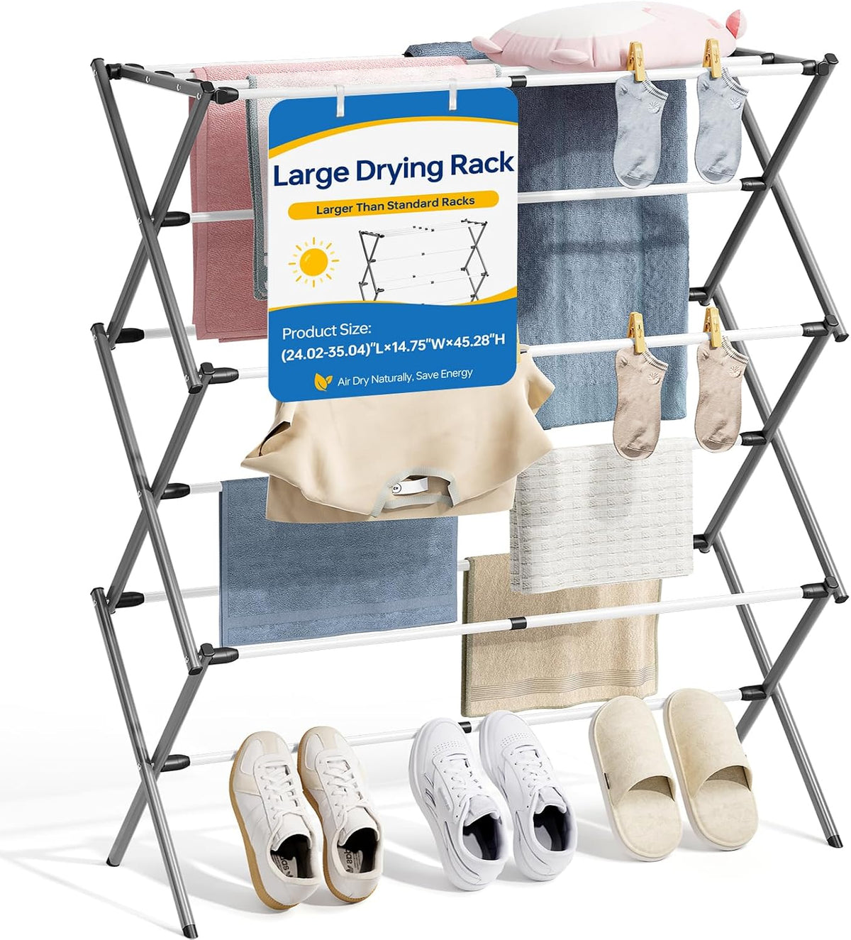 APEXCHASER Oversized Clothes Drying Rack, 45.28" H × 14.57" D