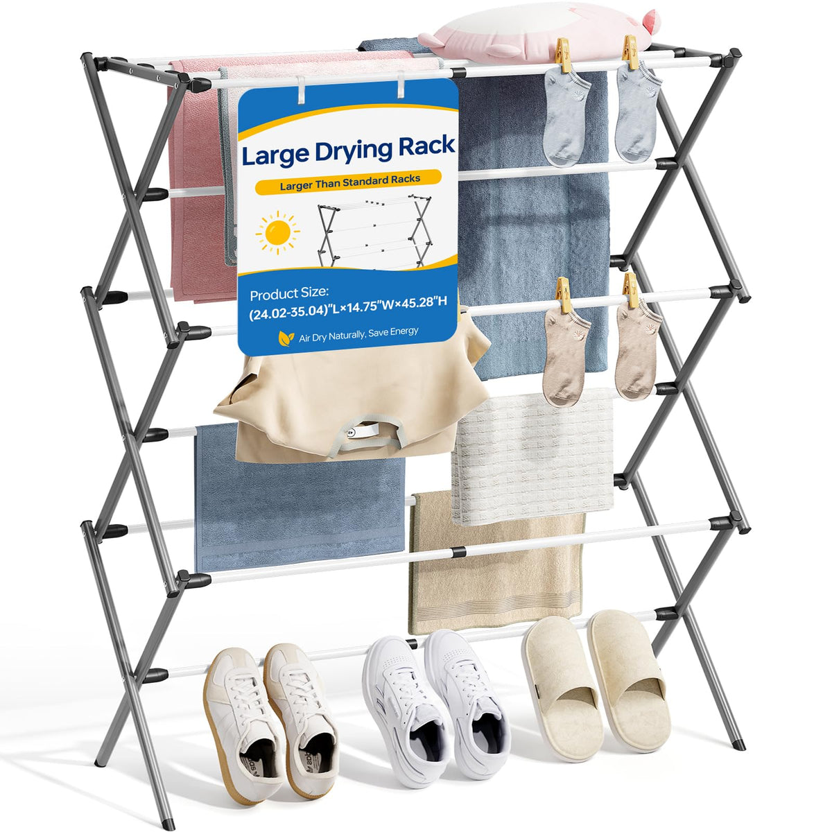 APEXCHASER Oversized Clothes Drying Rack, 45.28" H × 14.57" D
