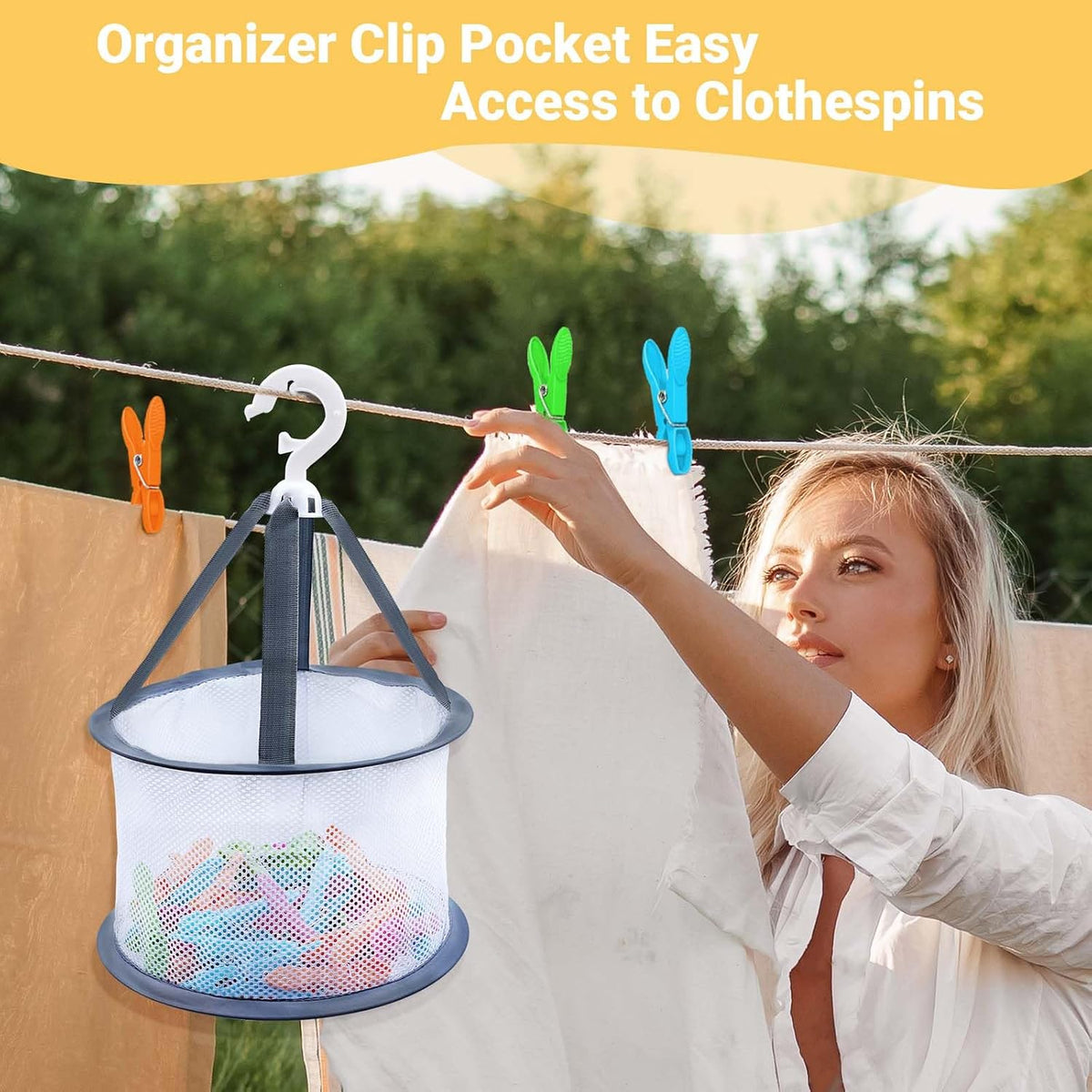 48 Pcs Colorful Plastic Clothes Pins with Clothespin Bag, Clothespins Basket Heavy Duty Laundry Clothes Pins Clips with Springs, Clothes Drying Line Pegs Towel Clips Picture Clips Food Clips