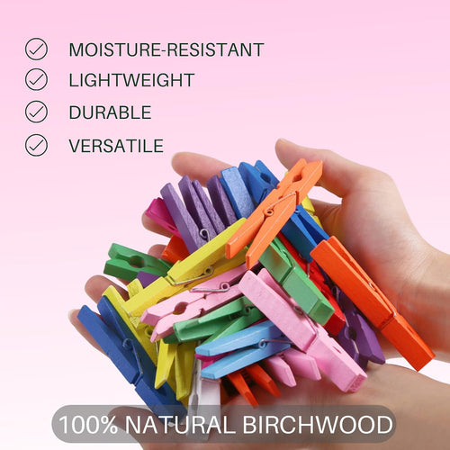 10 Colored Wooden Clothespins 50 PCS, 2.9 Inch Heavy Duty Clothes Pins