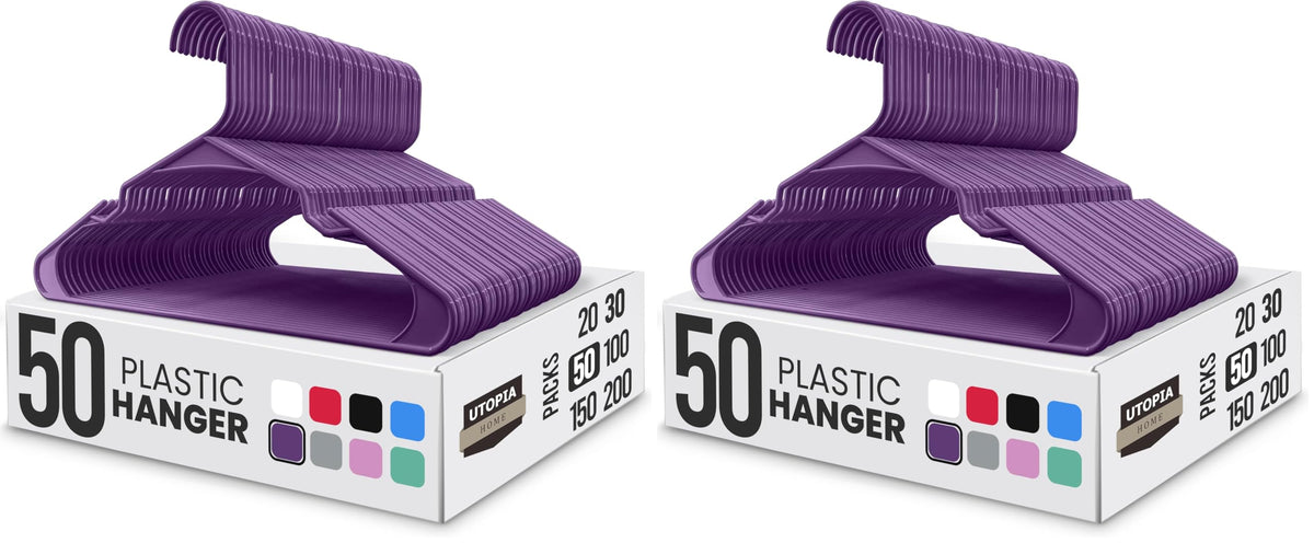 Utopia Home Plastic Hangers 50 Pack – Space Saving Clothes Hanger Purple