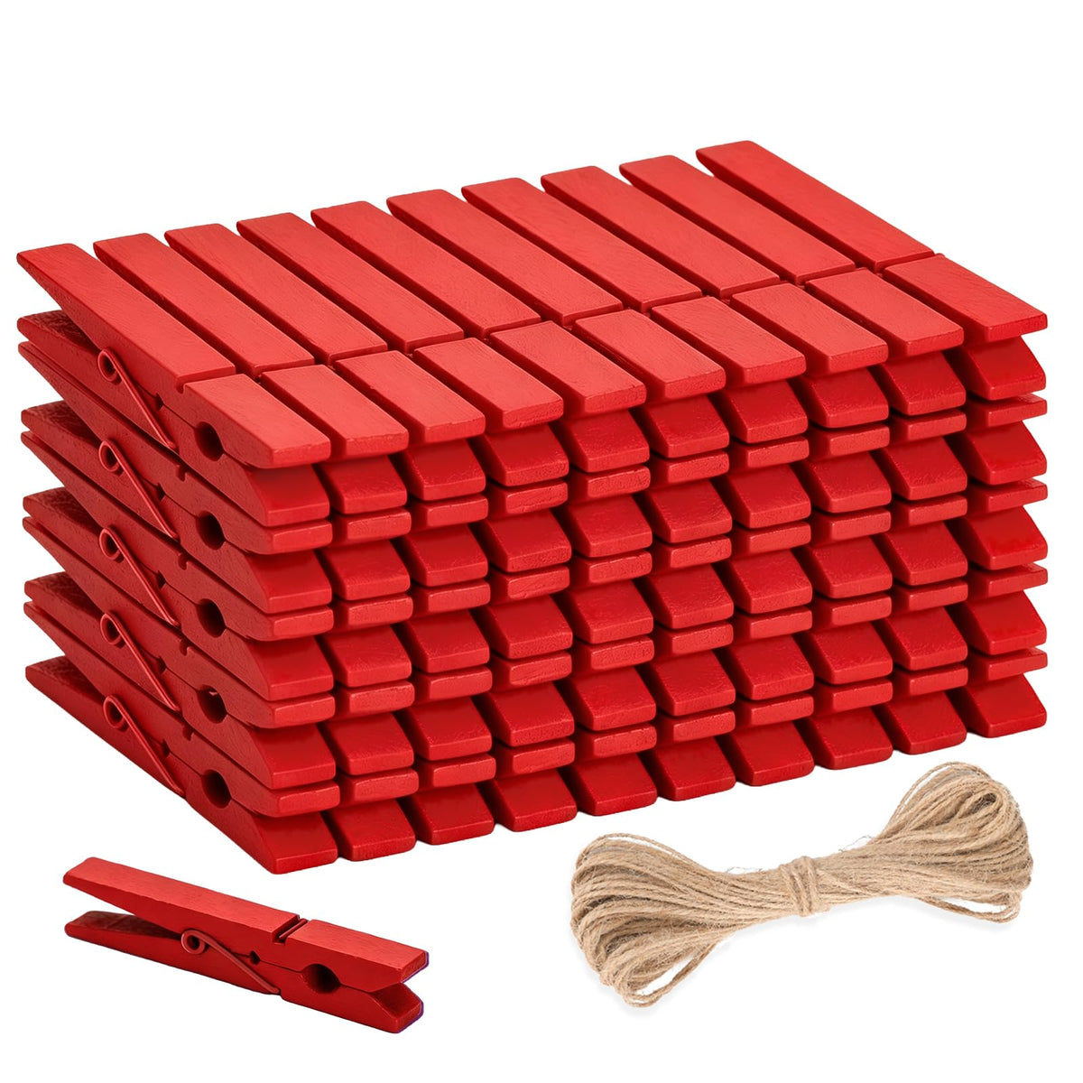 KINGLAKE Colored Clothes Pins Wooden - Colored Clothespins for Crafts 2.9 Inch,50 Pcs 10 Colors Colorful Clothespins Clips with Jute String for Hanging Pictures,Photo Displays,Classroom Arts Crafts