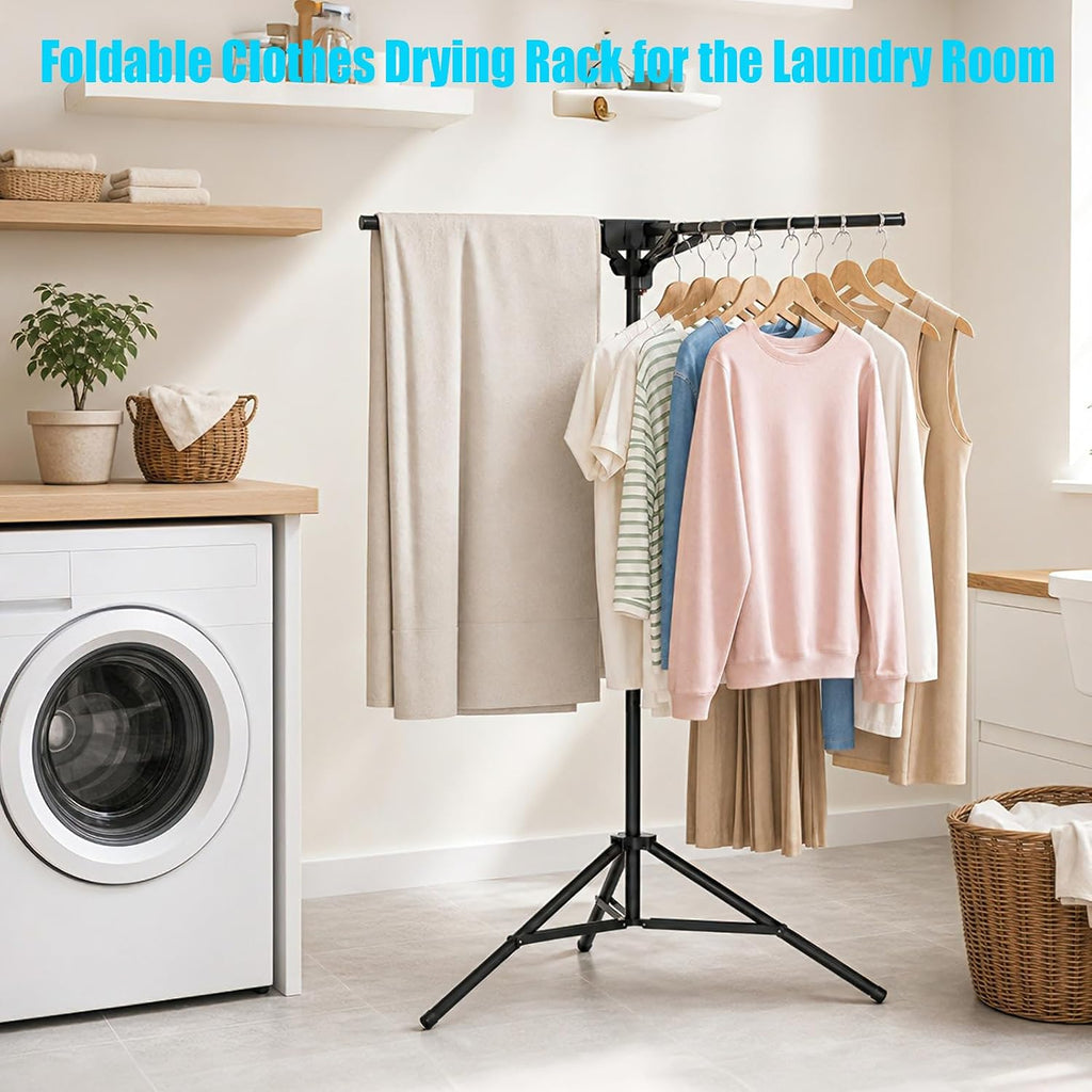 Portable Tripod Clothes Drying Rack, Foldable 4-Bar Rack for Space Saving