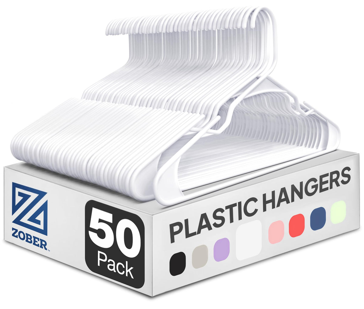 Clothes Hangers - White, Plastic Hangers 50 Pack for Shirts, Dresses, and Pants - Durable, Flexible Plastic Clothing Hangers