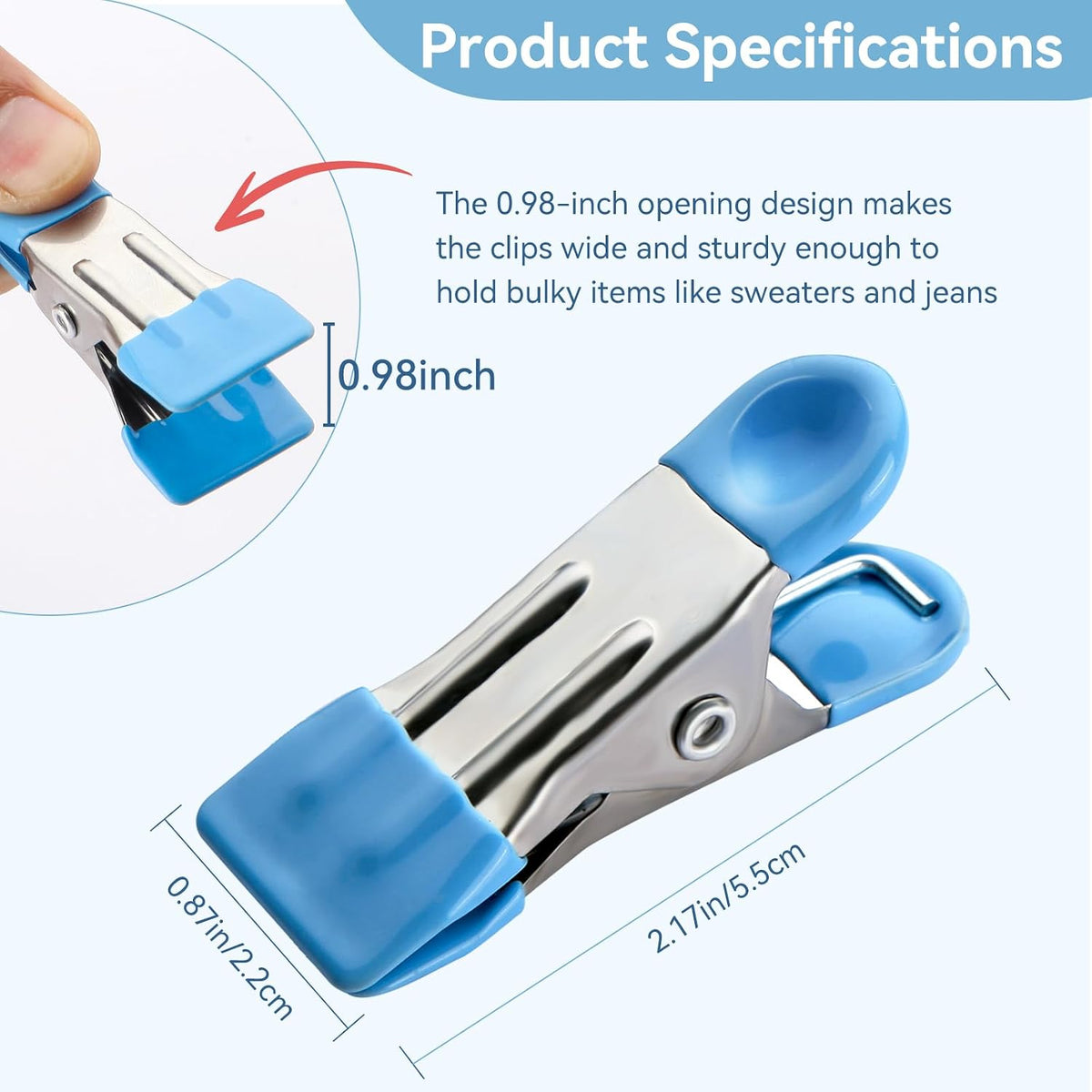Heavy Duty Clothes Pins, 30 Pack 2.17 Inch Stainless Steel Chip Clips with Rubber, 6 Colors Metal Clothespins, Multipurpose Bag Clips for Food Storage, Laundry Clothesline, Socks (Multicolor)