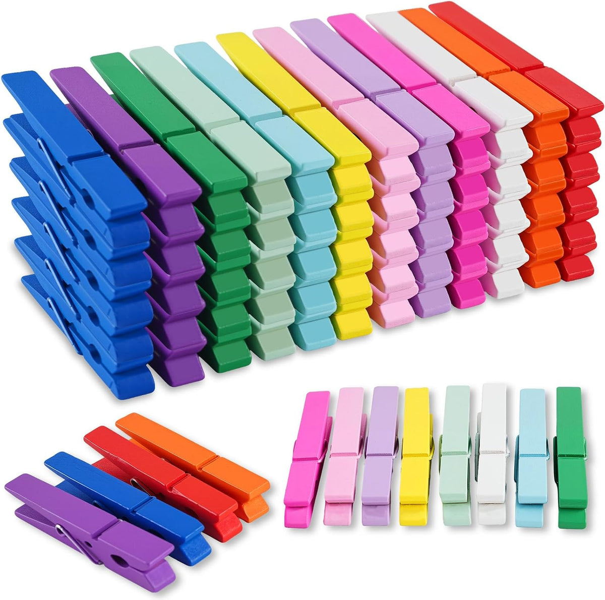 72 PCS Clothes Pins Wooden, 12 Colored Wooden Clothespins Bulk 2.9 Inch for Crafts, Pictures, Photos, Laundry, Classroom, DIY Art Decor, Heavy Duty Clothing Pins Rustproof Spring Wood Clips
