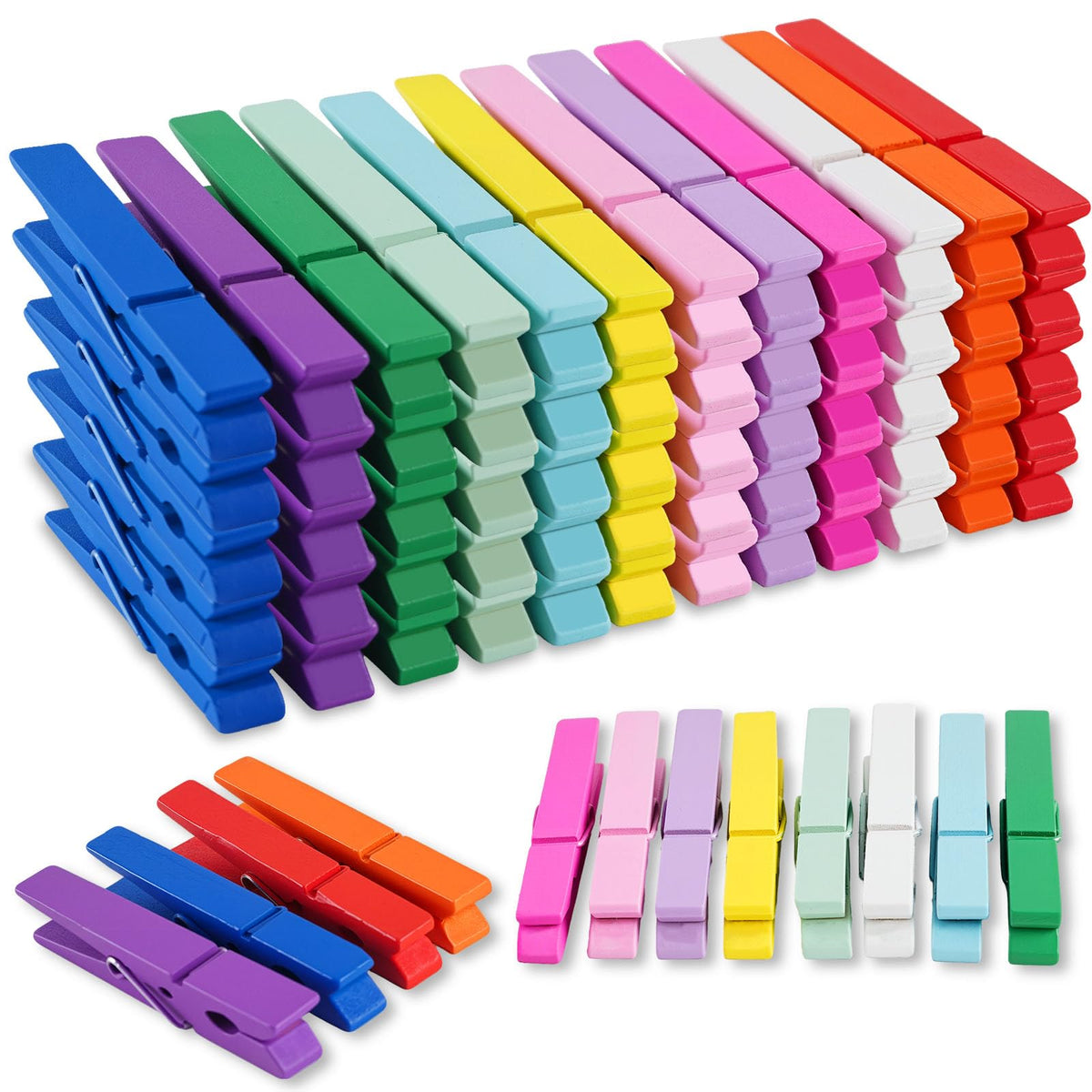 72 PCS Clothes Pins Wooden, 12 Colored Wooden Clothespins Bulk 2.9 Inch for Crafts, Pictures, Photos, Laundry, Classroom, DIY Art Decor, Heavy Duty Clothing Pins Rustproof Spring Wood Clips