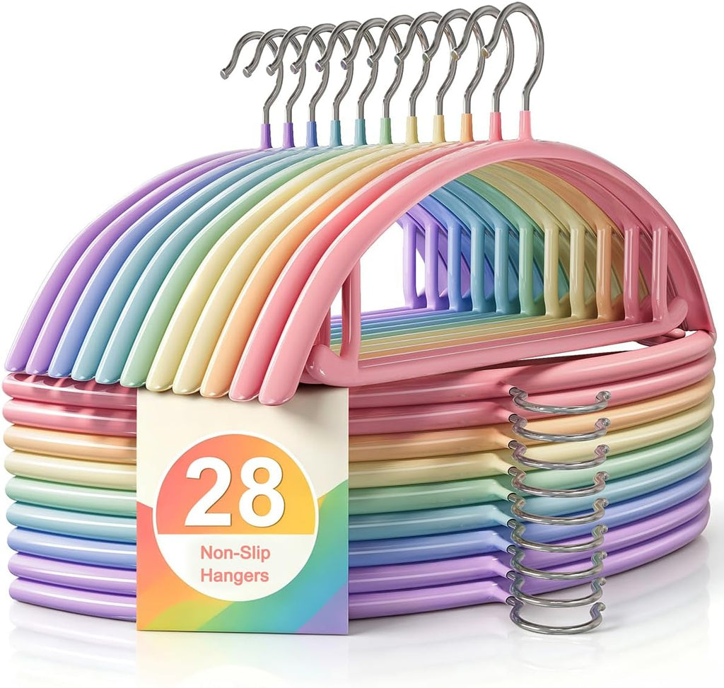 CTIME Non-Slip Metal Hangers 28 Pack, Thick Colorful Clothes Hanger