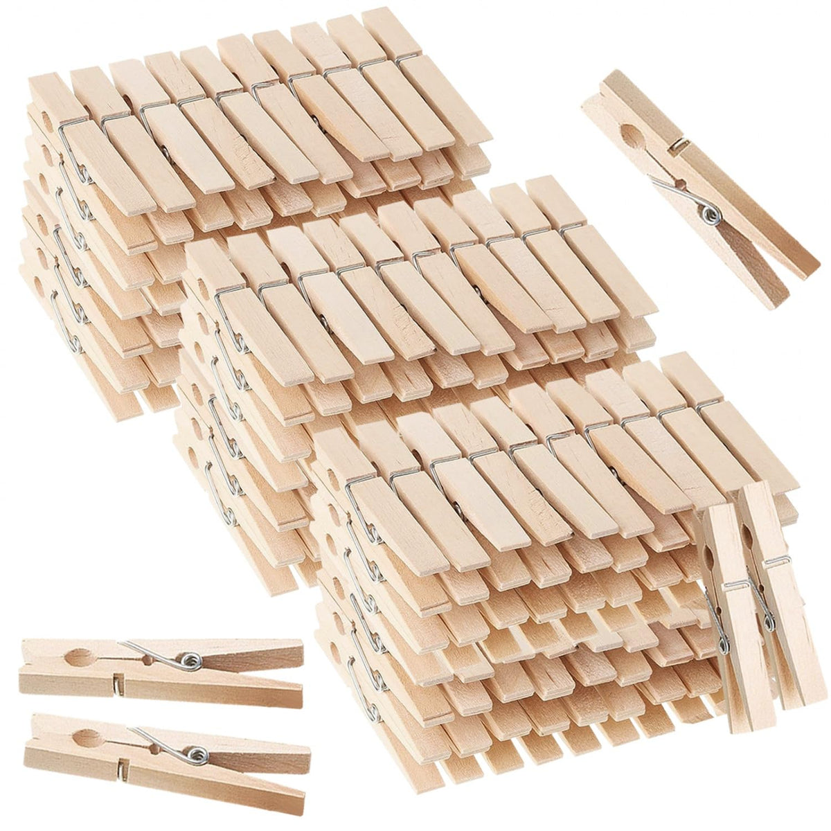 SenseYo 100 Pcs 1.9 Inch Wooden Clothes Pins Heavy Duty Natural Wood Clips Clothespins with Rust Resistant Spring for Hanging Pictures Chip Bags DIY Crafts Photos Drying Laundry Classroom Decoration