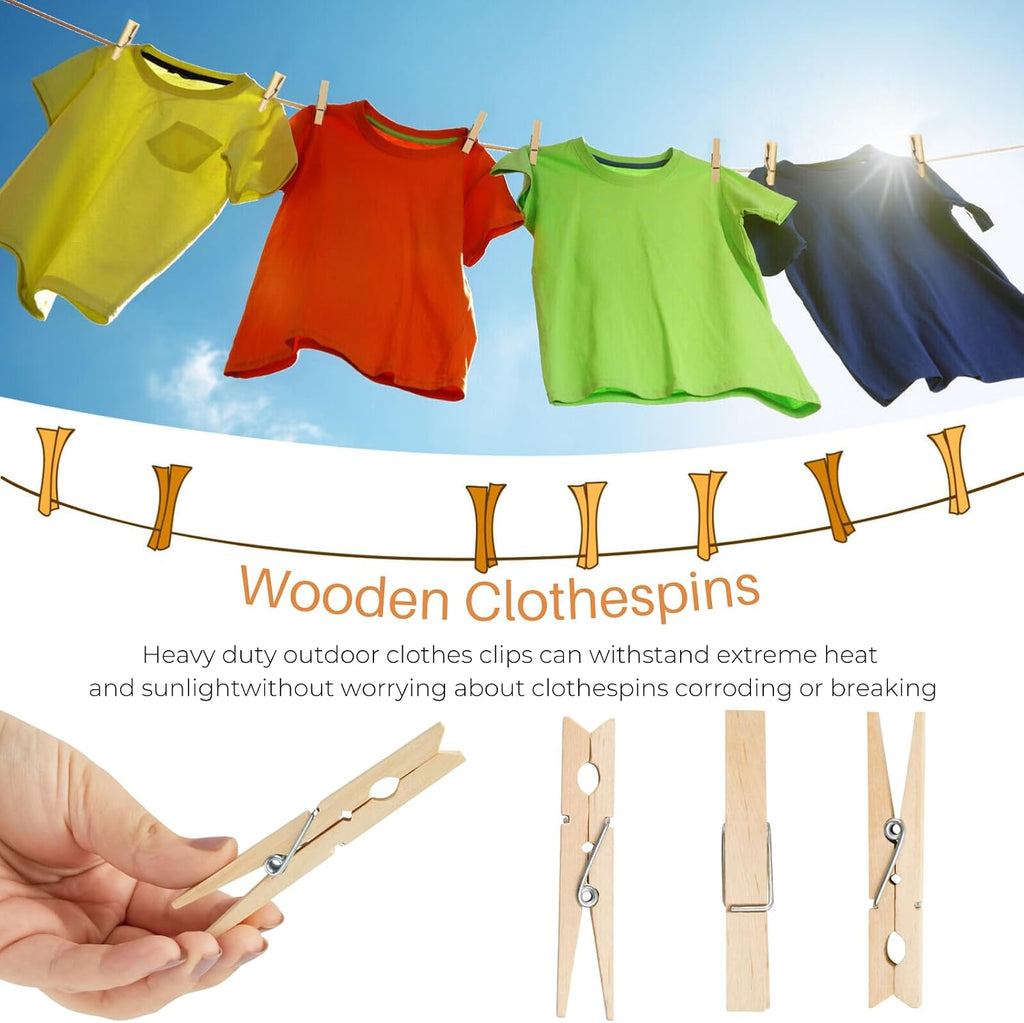 24 PCS Wood Clothespins - 3.55 Inch Clothes Pins Heavy Duty Outdoor