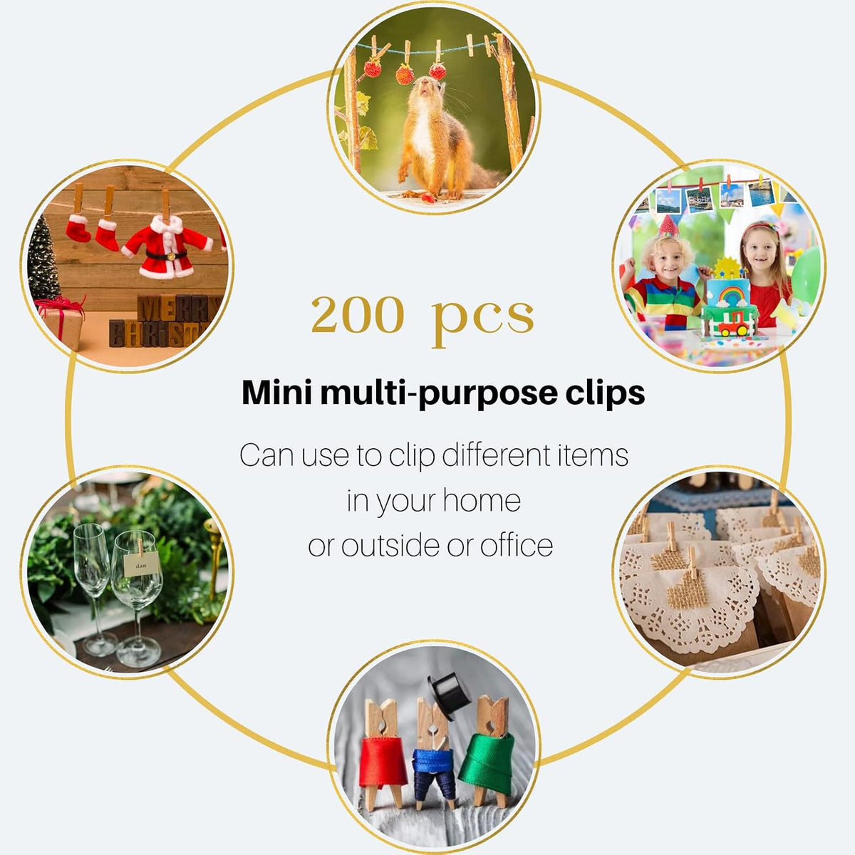 Mini Clothespins 200 Pcs, 1" Wooden Clothespins with 11FT Jute Twine