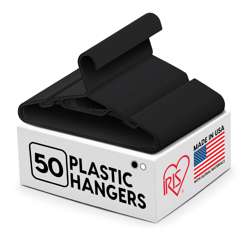 IRIS USA Lightweight Flexible Adult Hangers 50 Pack, Made in USA, White