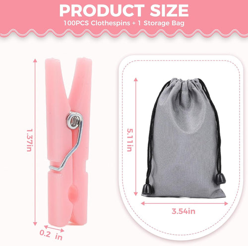 100PCS Baby Shower Games Clothespins Girl Plastic Clothes Pin Pink 1.37inch
