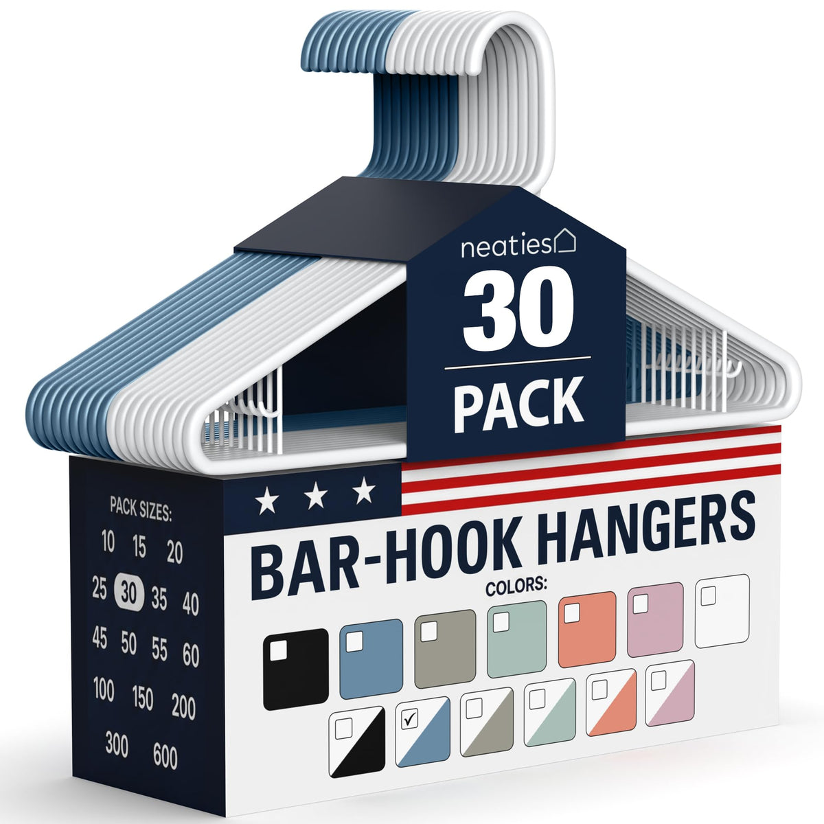Plastic Hangers 30 Pack – Made in the USA – 6lb Capacity Standard Clothes Hangers with Strap Hooks for Dresses, Lingerie, Shirts, Pants, and Jackets – White