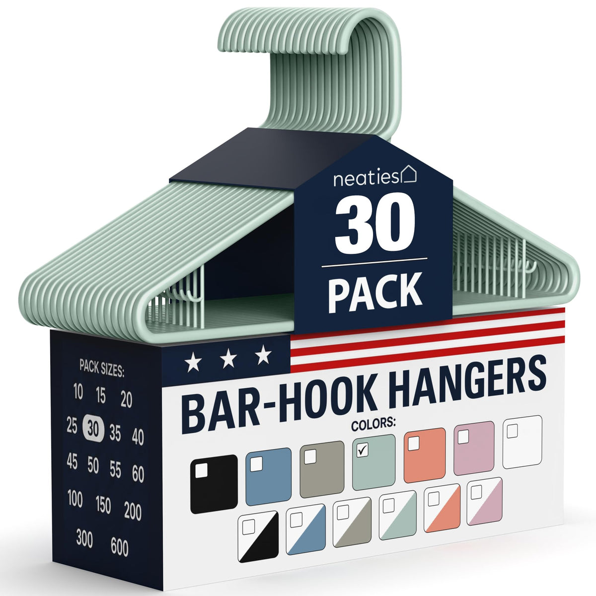 Plastic Hangers 30 Pack – Made in the USA – 6lb Capacity Standard Clothes Hangers with Strap Hooks for Dresses, Lingerie, Shirts, Pants, and Jackets – White