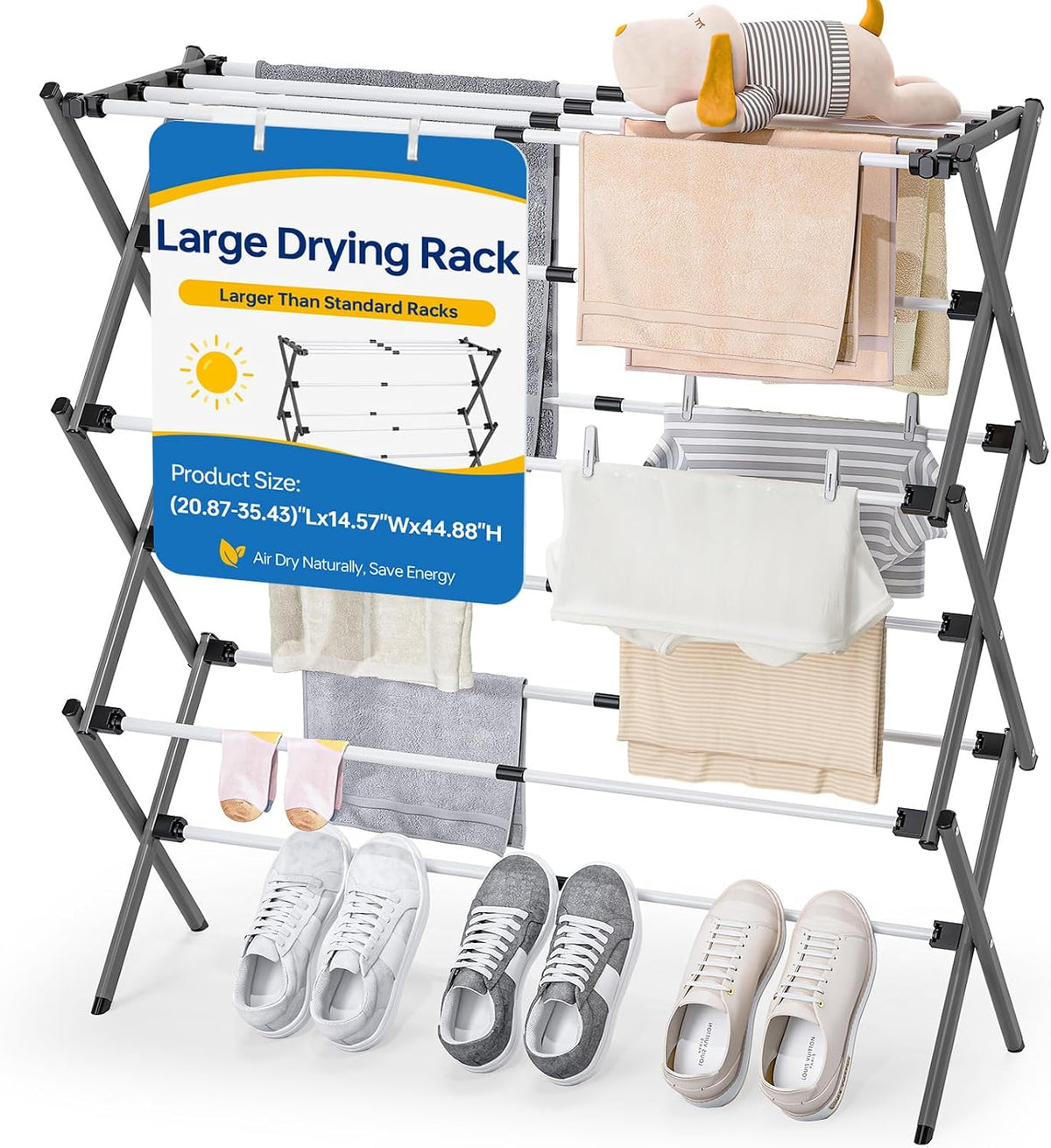APEXCHASER Large Clothes Drying Rack, 14.57" D × 44.88" H
