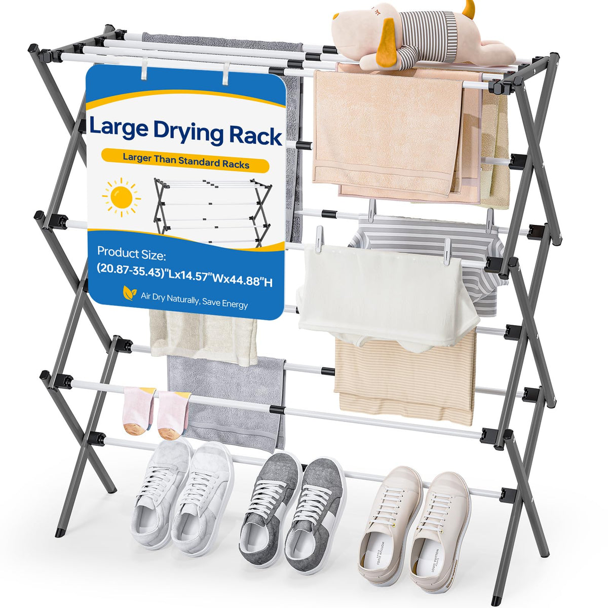 APEXCHASER Oversized Clothes Drying Rack, 45.28" H × 14.57" D