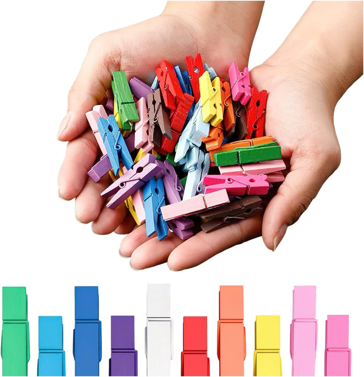 1.4 Inch Mini Clothespins 100PCS, 10 Colors Wooden Pins for Photos Crafts