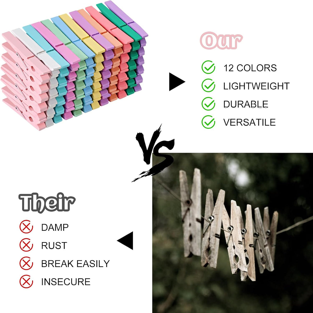 Phinus 72 Pcs Wooden Clothes Pins, 2.9 Inch Clothes Pins for Hanging Clothes, Pictures, Photos, Classroom, Crafts, Decoration, Colorful Clothespins Heavy Duty(Pastel Color)