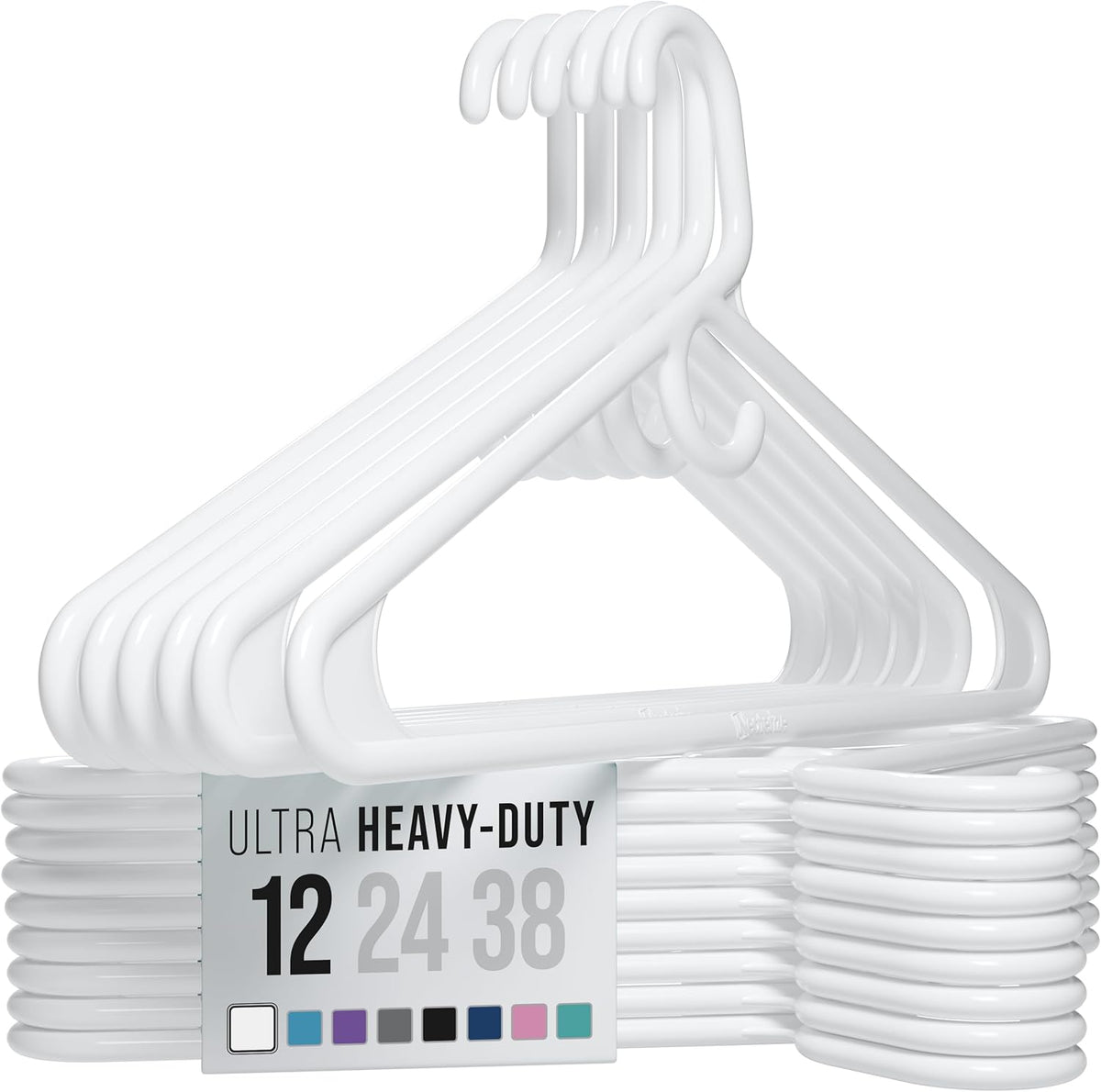 NEATERIZE Thick Heavy Duty Hangers - White Plastic Clothes Hangers 12 Pack - Great for Coat Hanger, Jackets Jeans & Suit Hanger for Closet - New Apartment Essentials Percheros Ganchos para Colgar Ropa