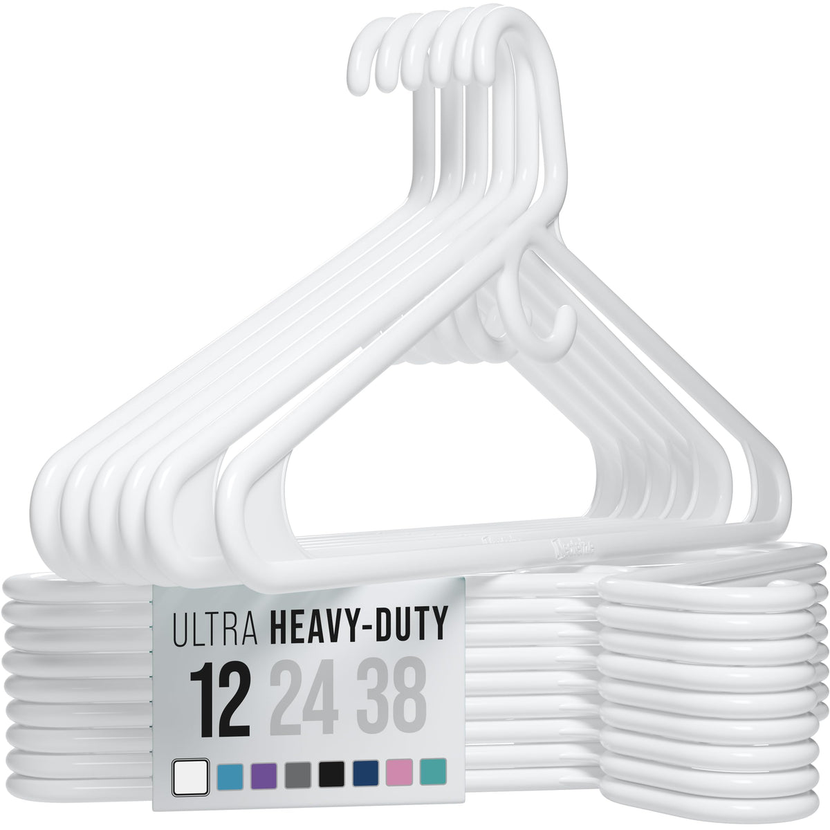 NEATERIZE Thick Heavy Duty Hangers - White Plastic Clothes Hangers 24 Pack - Great for Coat Hanger, Jackets Jeans & Suit Hanger for Closet - New Apartment Essentials Percheros Ganchos para Colgar Ropa