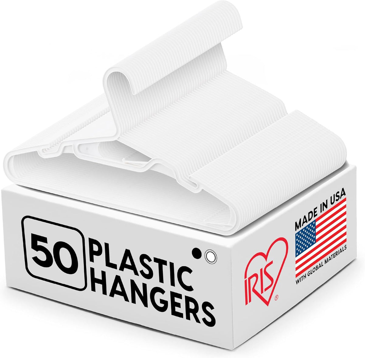 IRIS USA Lightweight Flexible Adult Hangers 50 Pack, Made in USA, White
