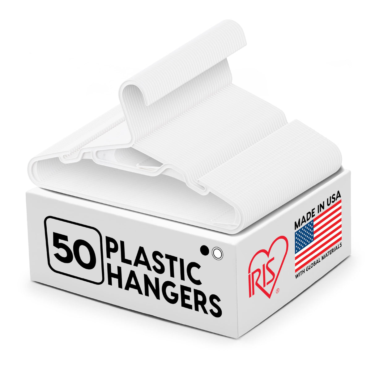 IRIS USA Lightweight Flexible Adult Hangers 50 Pack, Made in USA, White