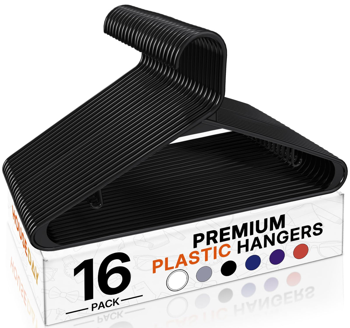 HOUSE DAY Black Plastic Hangers 60 Pack, Slim Space-Saving Clothes Hangers