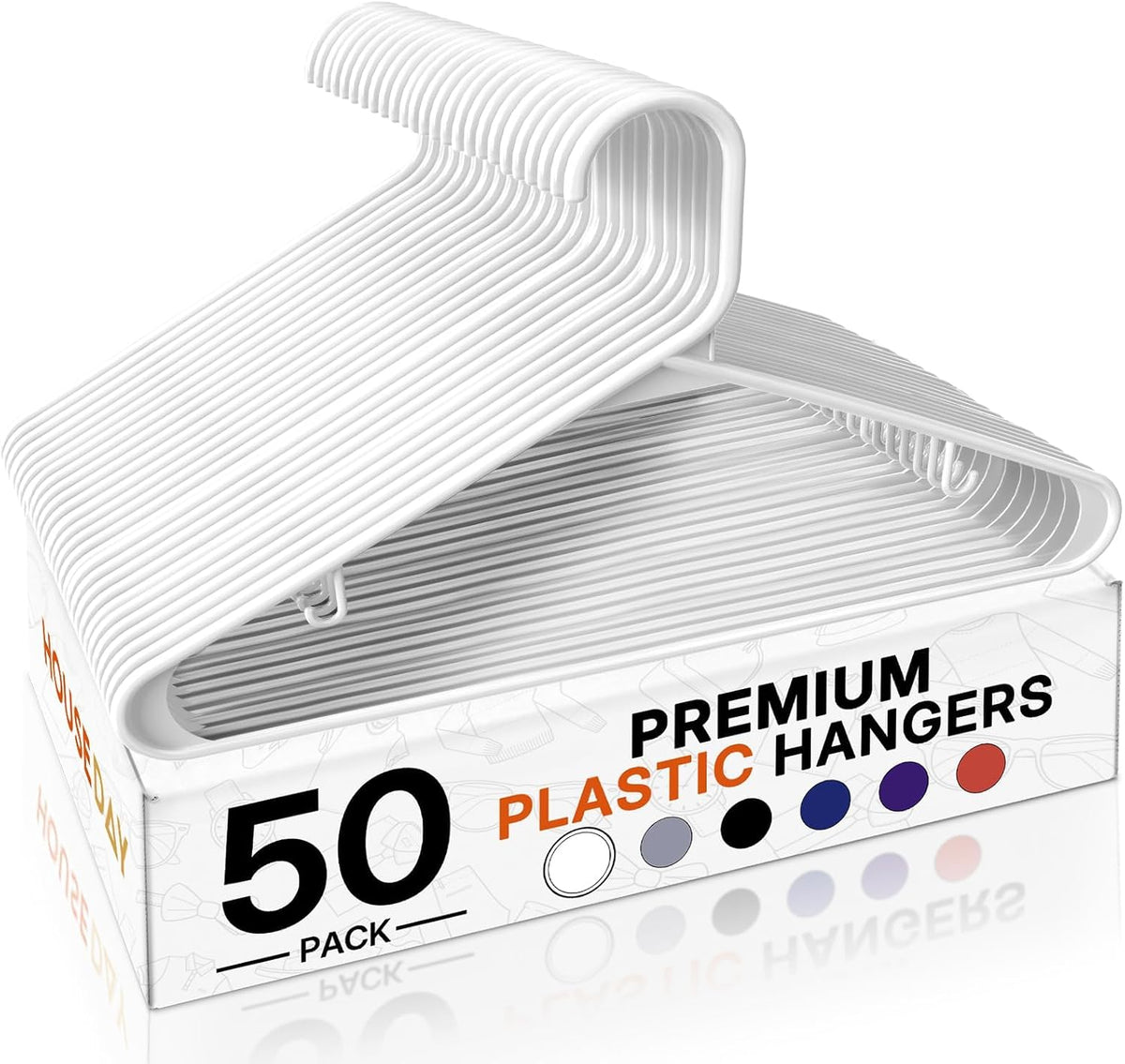 HOUSE DAY White Plastic Hangers 50 Pack, Slim Space-Saving Clothes Hangers