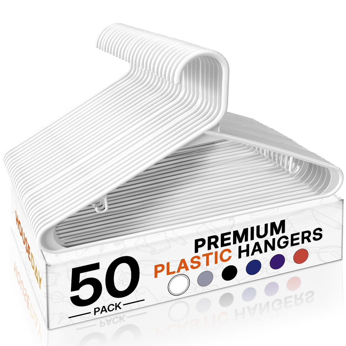 HOUSE DAY White Plastic Hangers 50 Pack, Slim Space-Saving Clothes Hangers