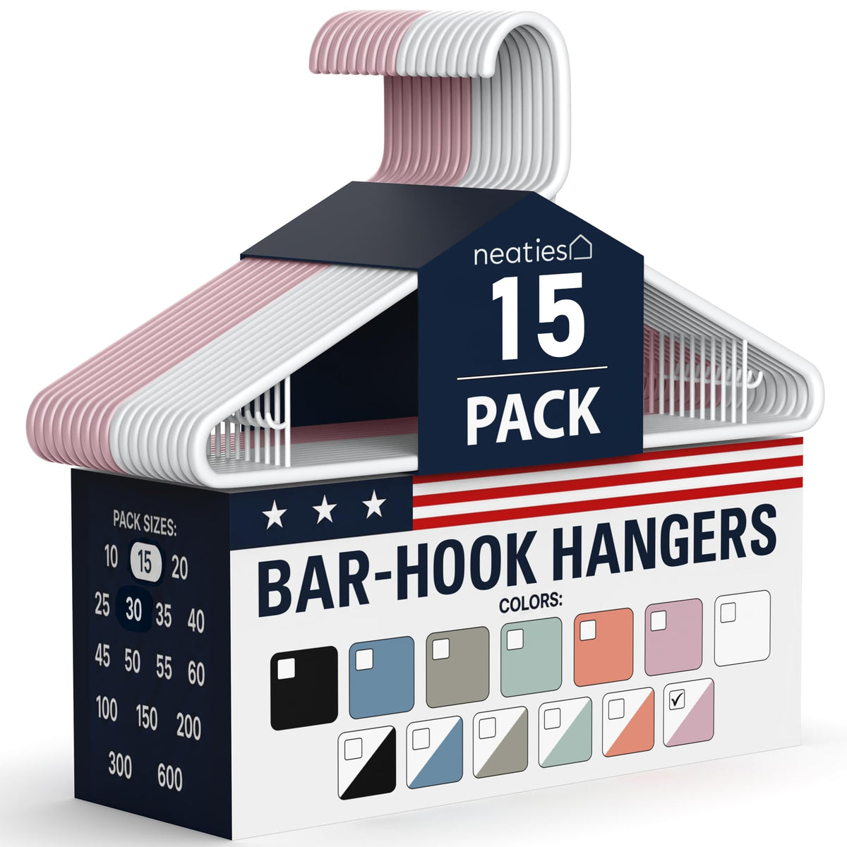 Plastic Hangers 30 Pack – Made in the USA – 6lb Capacity Standard Clothes Hangers with Strap Hooks for Dresses, Lingerie, Shirts, Pants, and Jackets – White