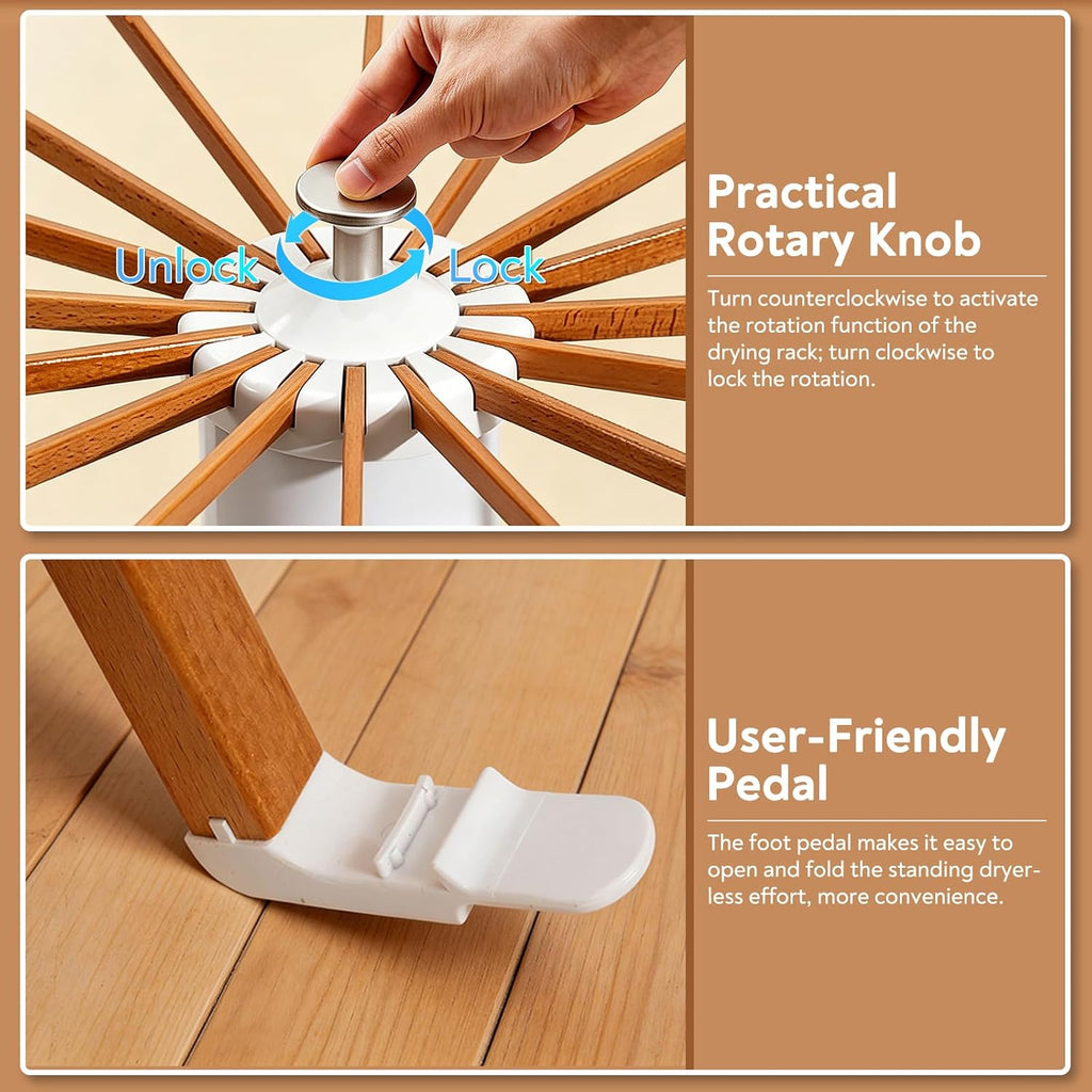 ZOFGENOW Clothes Drying Rack, Rotary Foldable Stand with 16 Arms, White