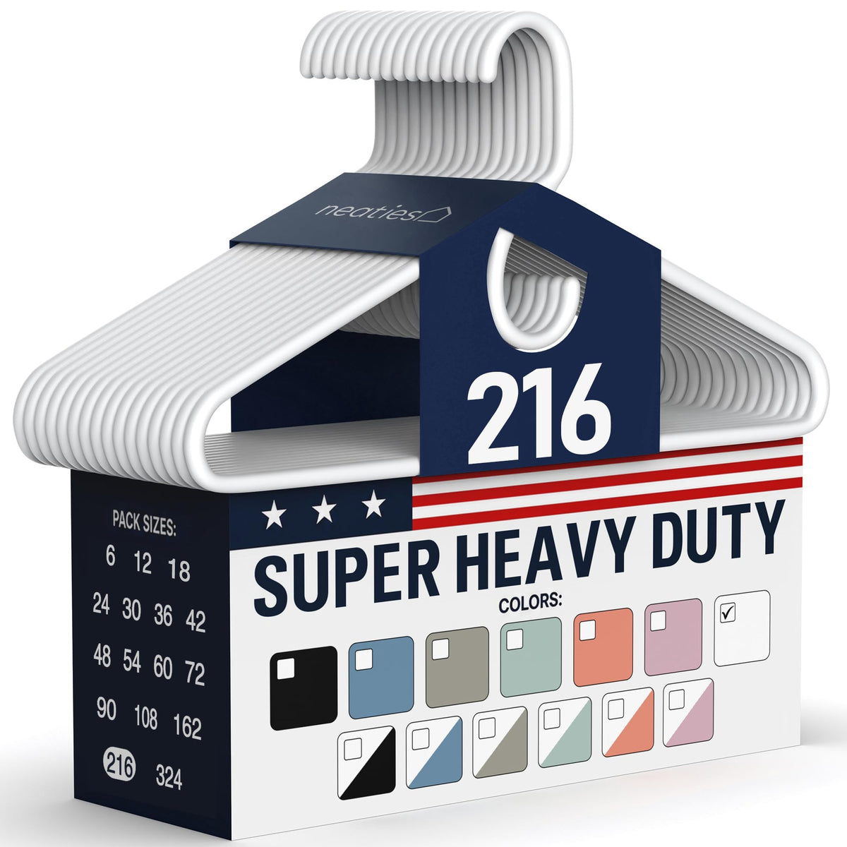 Super Heavy Duty Clothes Hangers 18 Pack – Made in the USA - 10lb Capacity, Thick Plastic Hangers for Pants, Coats, Jackets, Jeans and Adult Clothing – White