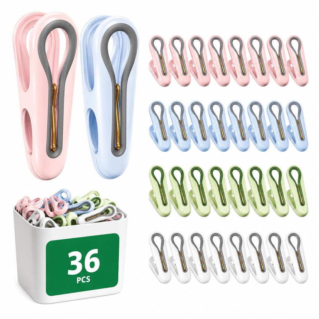 Clothes Pins, 36 Pack 2.5 Inch Plastic Clothespins with Storage Basket