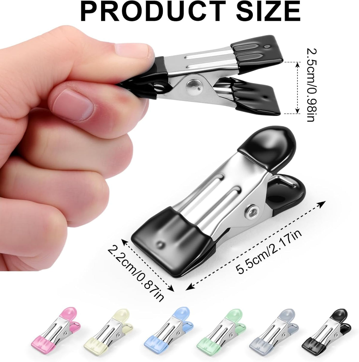 Clothes Pins, Senbowe 30 Pack Chip Clips, 2.17 Inch Metal Chip Bag Clips, Food Clips for Kitchen Stainless Steel with Rubber, Clothespins for Photo Drying Clothesline