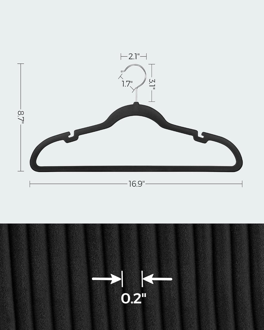 SONGMICS Velvet Hangers 50 Pack, Non-Slip Clothes Hangers, Space-Saving